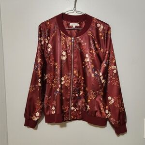 Floral Burgundy Bomber Jacket